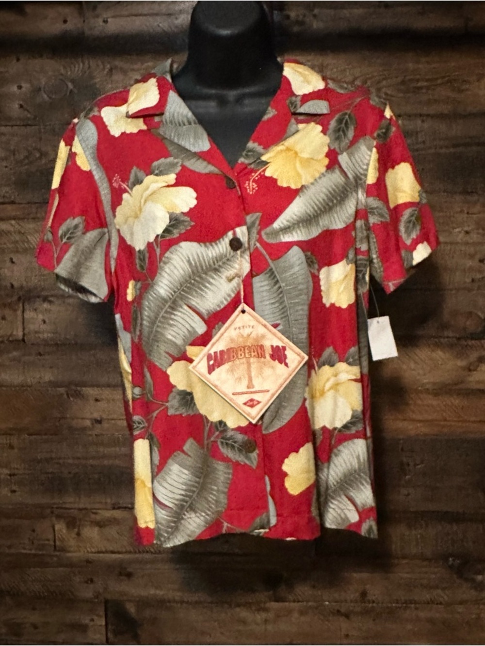 Caribbean Joe Red Button-Front Hawaiian Shirt